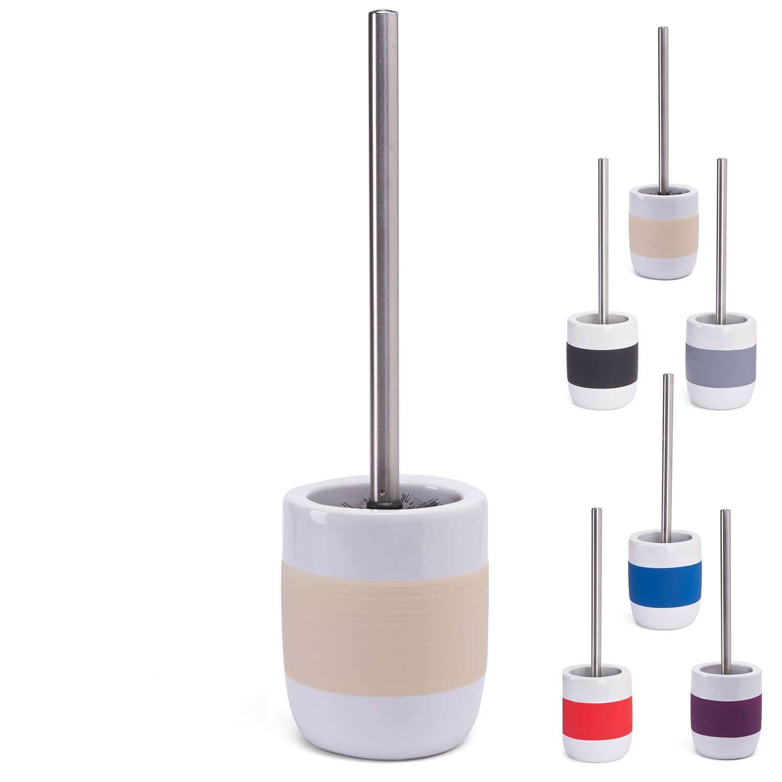 MSV "Moorea Ceramic Toilet Brush and Holder, White