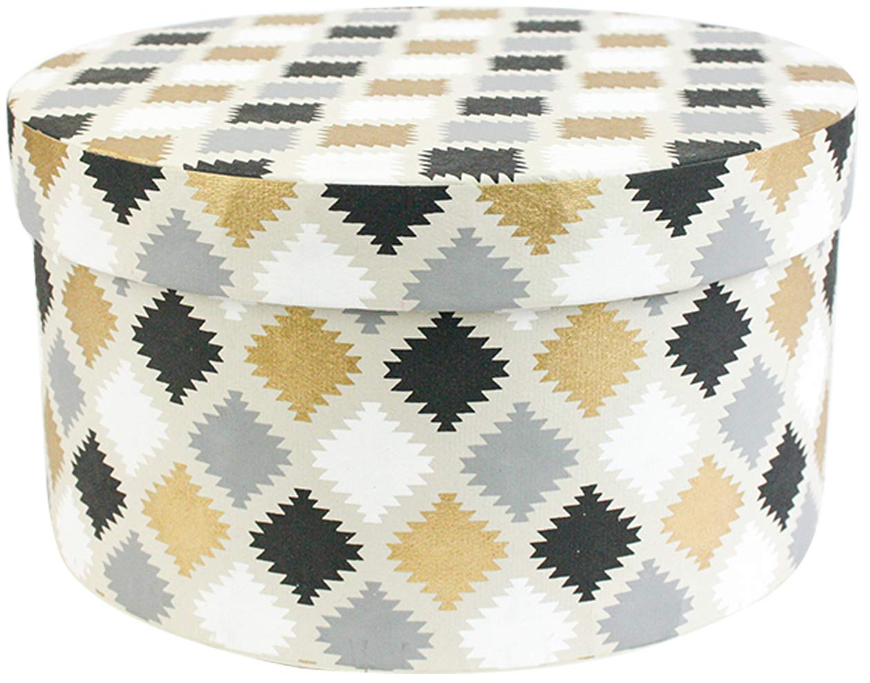 Emartbuy Round Handmade Cotton Paper Gift Box, Printed Black Gold, 20 x 11 cm (7.8 x 4.3 in)