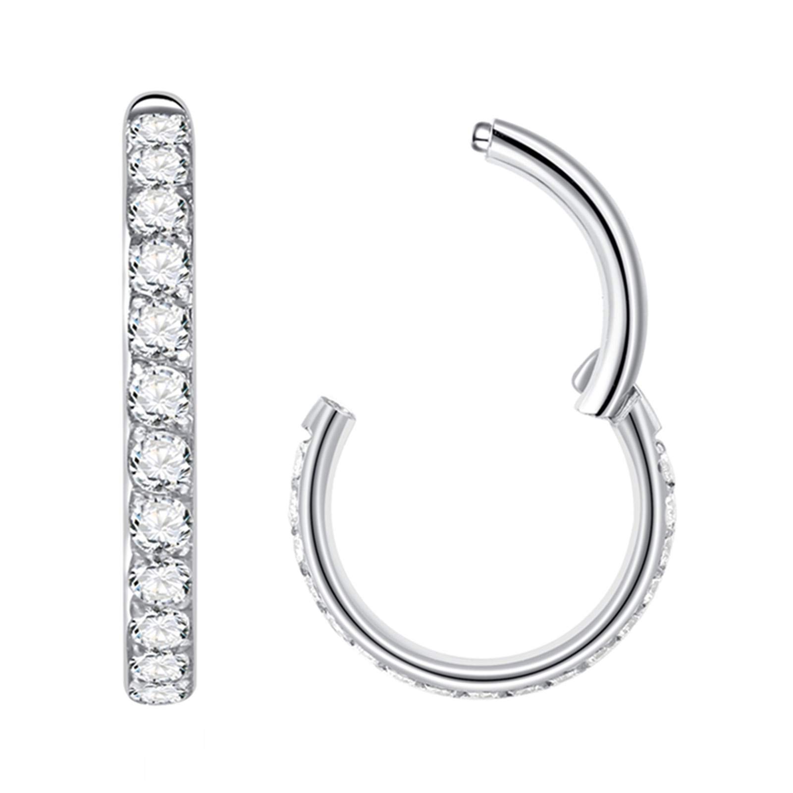 Popuhoops 16g Hoop Nose Rings with Zircon CZ 8mm 16 Gauge Nose Ring Hoop Silver Septum Clicker Jewellery 316L Surgical Steel Body Piercing for Cartilage Earring Helix Ear Lobe Daith Rook Conch Tragus