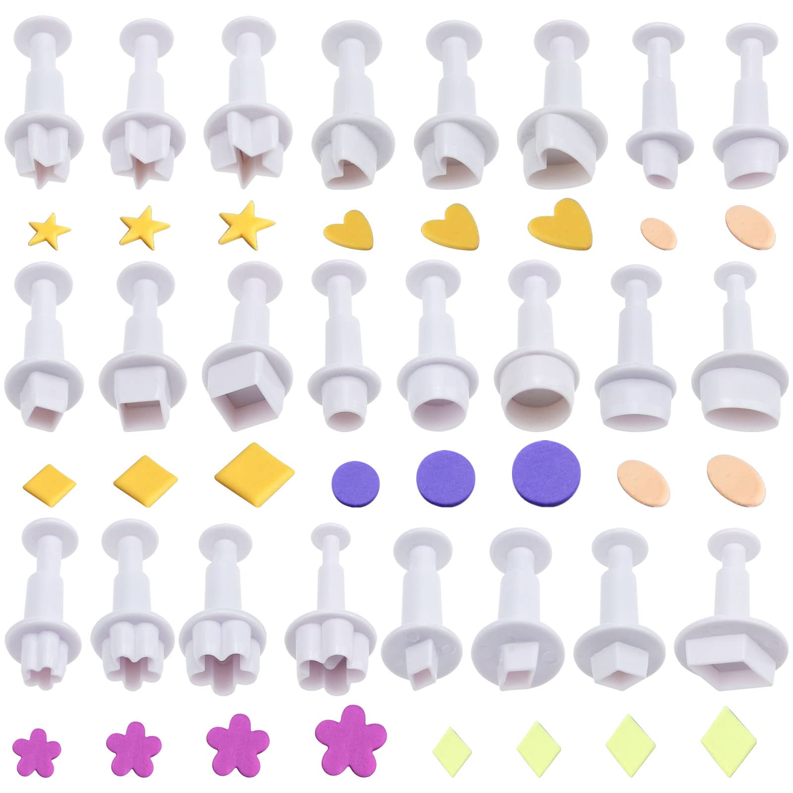 Fondant Plunger Cutters Set- 24 Pcs Fondant Cutters Cake Cutters for Decorating Heart Flower Star Geometric Shape DIY Decorating Mold Tools Set