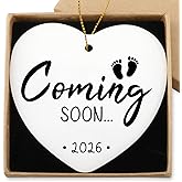 Coming Soon 2026 Baby Announcement Hanging Ornament Gender Reveal Best Gifts for Expectant Mom Dad Pregnancy Announcement for Grandma Grandpa Christmas Tree Ceramic Heart Keepsake