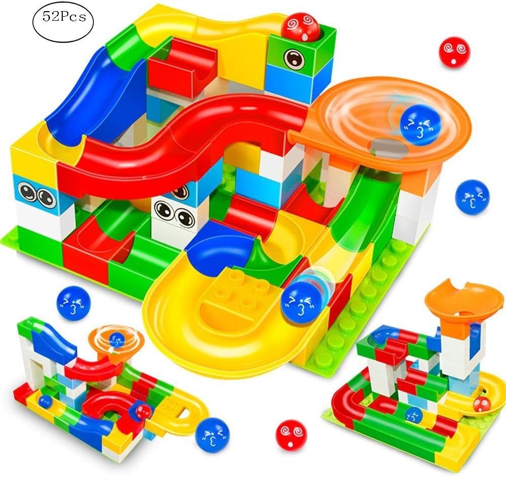 Marble Run Building Blocks Construction Toys Set Puzzle Race Track STEM Learning for Kids (52 Pcs)