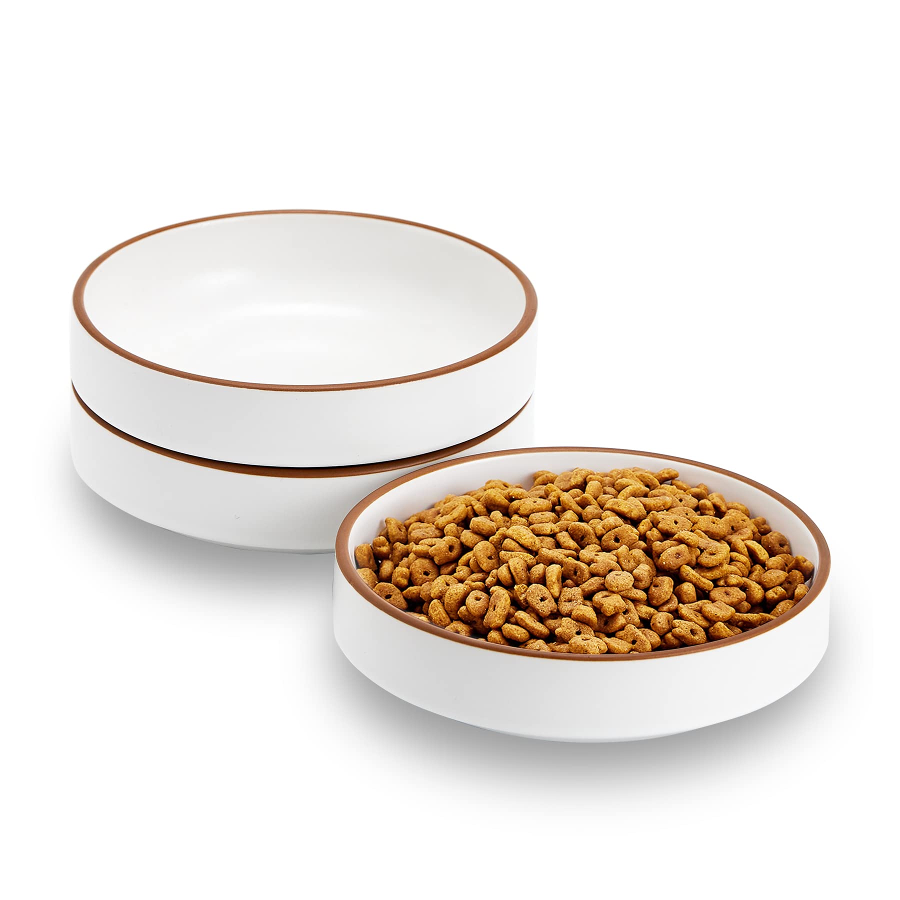 Photo 1 of Cottagecore 5 inch Ceramic Cat Food Bowl, White, 3 Bowls Set