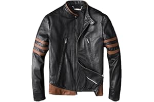 YOLOJACKETS Men's Logan Leather Jacket Men - Biker Motorcycle Leather Jacket for Men with Brown Stripes