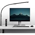 AmazLit Swing Arm Desk Light with Remote Control, Eye-Caring Gooseneck Desk Lamp, Adjustable Brightness & Color Temperatures, Modern LED Clamp Light with Memory & Timer Function, 12W, Matteblack