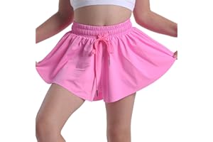 SKYANT Flowy Butterfly Shorts for Girls 2-in-1 Athletic Running Skirt Shorts Cheer Tennis Dance Preppy with Spandex Liner