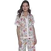 Karl Lagerfeld Womens Button Down Camp Shirt Bright Fun Print Blouse