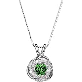 Amazon Collection Created Gemstone and 1/10 CT TW Lab Grown Diamond Love Knot Pendant Necklace with Box Chain in Platinum Over Sterling Silver, 18"+ 2" Extender