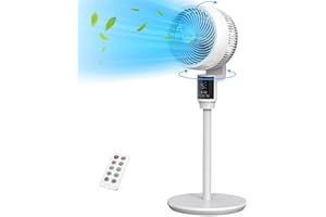 Abolee Pedestal Fan for Bedroom, Pedestal Fan with Remote, 80ft Air Circulator for Whole Room, 4 Speeds, 3 modes, 24H Timer, 70°+80° Oscillating Quiet Standing Fans for Bedroom, Kitchen, Home, White