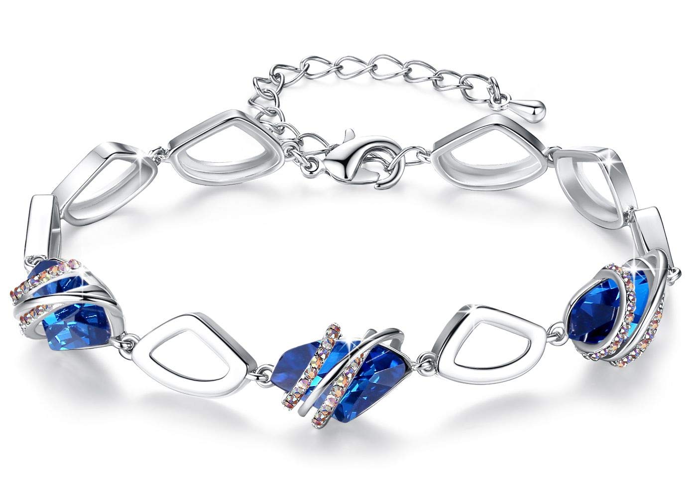 Leafael Valentine's Day Gift Bracelet for Women, Wishstone Birthstone Crystal Link Charm Bracelet with Healing Crystals, Allergy-Free Jewellery with Gift Box, Silver-Tone or Rose Gold — image 1