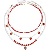 Strawberry Necklace, Layered Beaded Necklaces for Women, Choker Fruit Necklace,Strawberry Jewelry for Party 