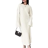 Saodimallsu Womens Oversized Cable Knit Sweater Dress Drop Shoulder Long Sleeve Loose Fall Midi Pullover Sweater Dresses