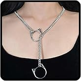 C CHIC CHOK YOUR BODY TALK Cat O-Ring Slip Chain Necklace Stainless Steel Cuban Chain Punk Choker Necklace Jewelry Gift for Women
