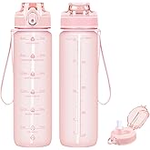 Alwager 32oz Water Bottle with Time Marker, Motivational Drinking Bottle with Strap, BPA-Free Leak-Proof, Encouraging Water Bottle Time to Drink Water for Gym School Office Travel