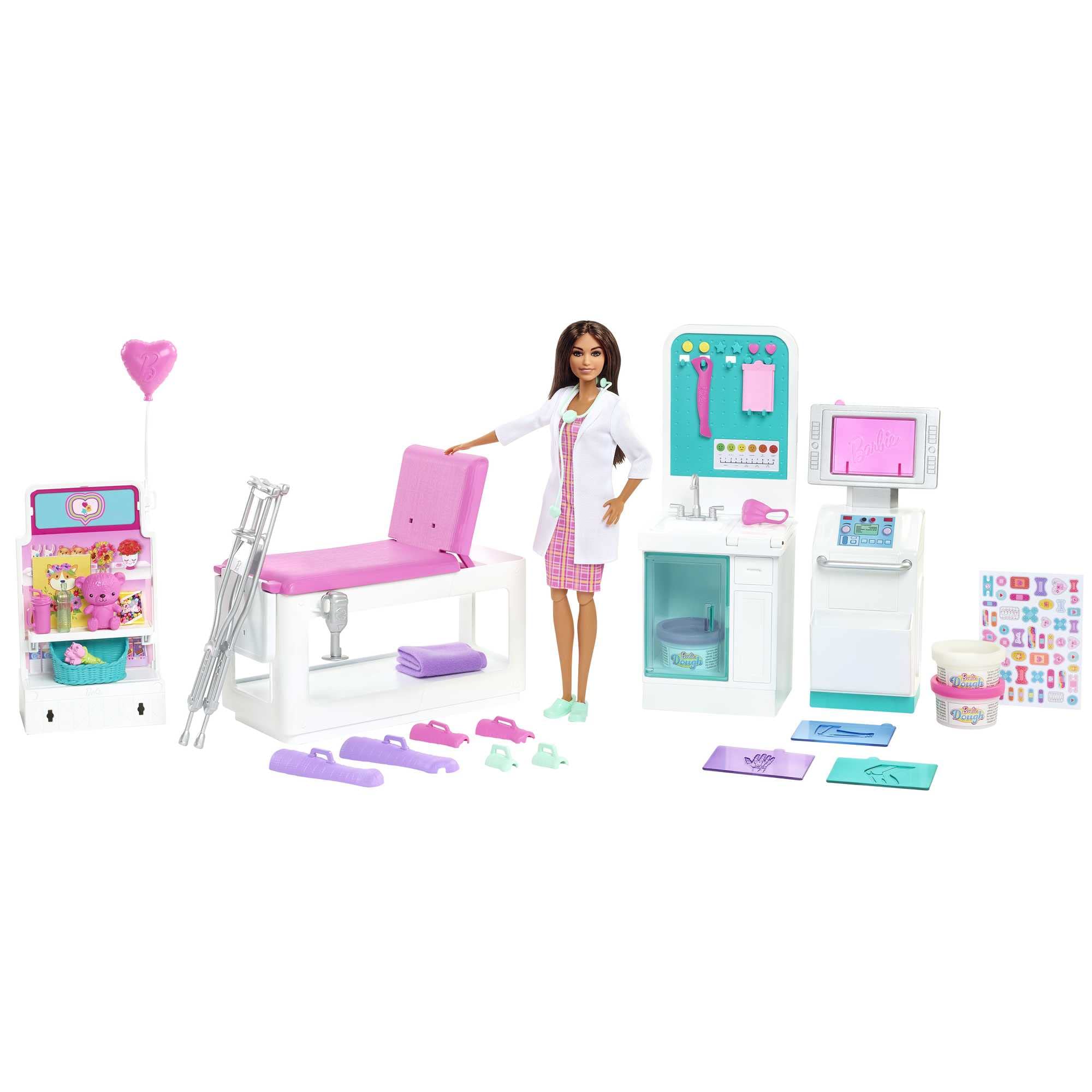 Barbie Fast Cast Clinic Playset, Brunette Barbie Doctor Doll , 30+ Play Pieces, Cast & Bandage Making, Medical & X-ray Stations, Exam Table, Gift Shop & More, Gift for 3 Years Old & Up, HFT68