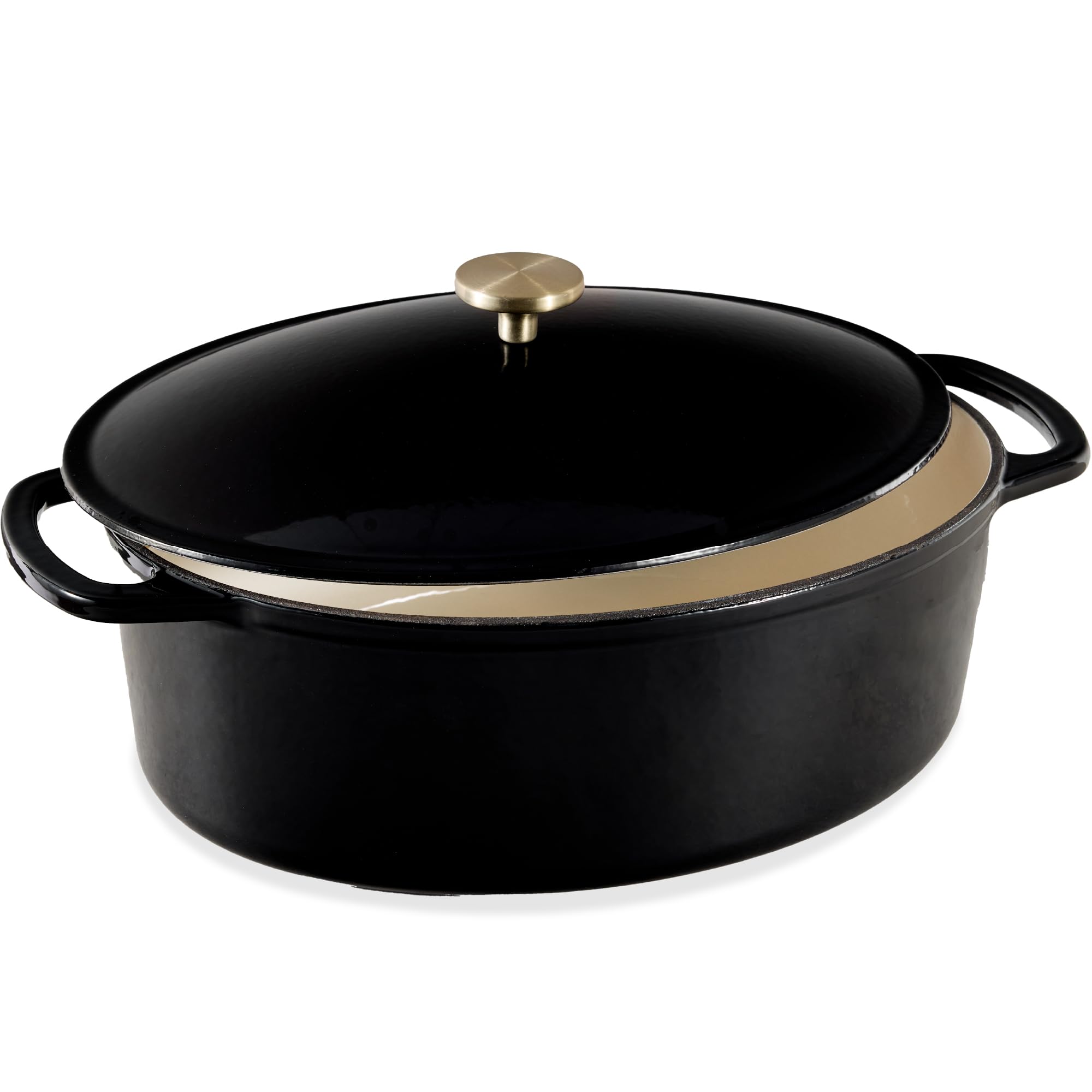 Best Choice Products Oval 7.5 Quart Enamel Cast-Iron Dutch Oven, Heavy-Duty Pre-Seasoned for Baking, Cooking w/Side Handles – Black Licorice Image