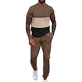 UOUA Mens 2 Piece Sweatsuits Outfits Short Sleeve Pullover Loungewear & Joggers Sweatpants Summer Casual Track Suits Set