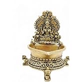 Brass Laxmi Diya Oil Lamp Height 3" inch (Approx.) , Antique Gold Finish Traditional Hindu Temple Pooja and Decor, Deepak for Diwali poojan 2.8 x 2 x 3 inches