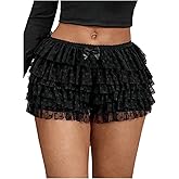 SOLY HUX Women's Plus Size Y2k Lace Ruffle Bloomers Mini Shorts Sweet Layered Party Pumpkin Bottoms