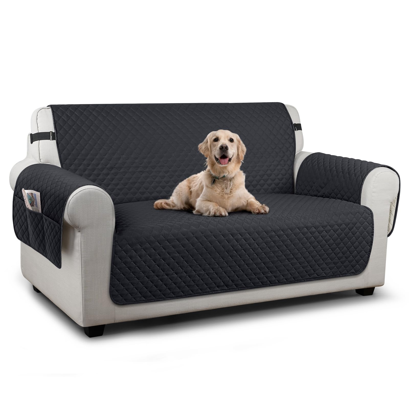 TAOCOCO Sofa 2 Seater Cover,Couch Covers with Storage Pockets,Anti Slip Settee Chair Covers,Machine Washable Sofa Protector for Dogs(Black) — image 1