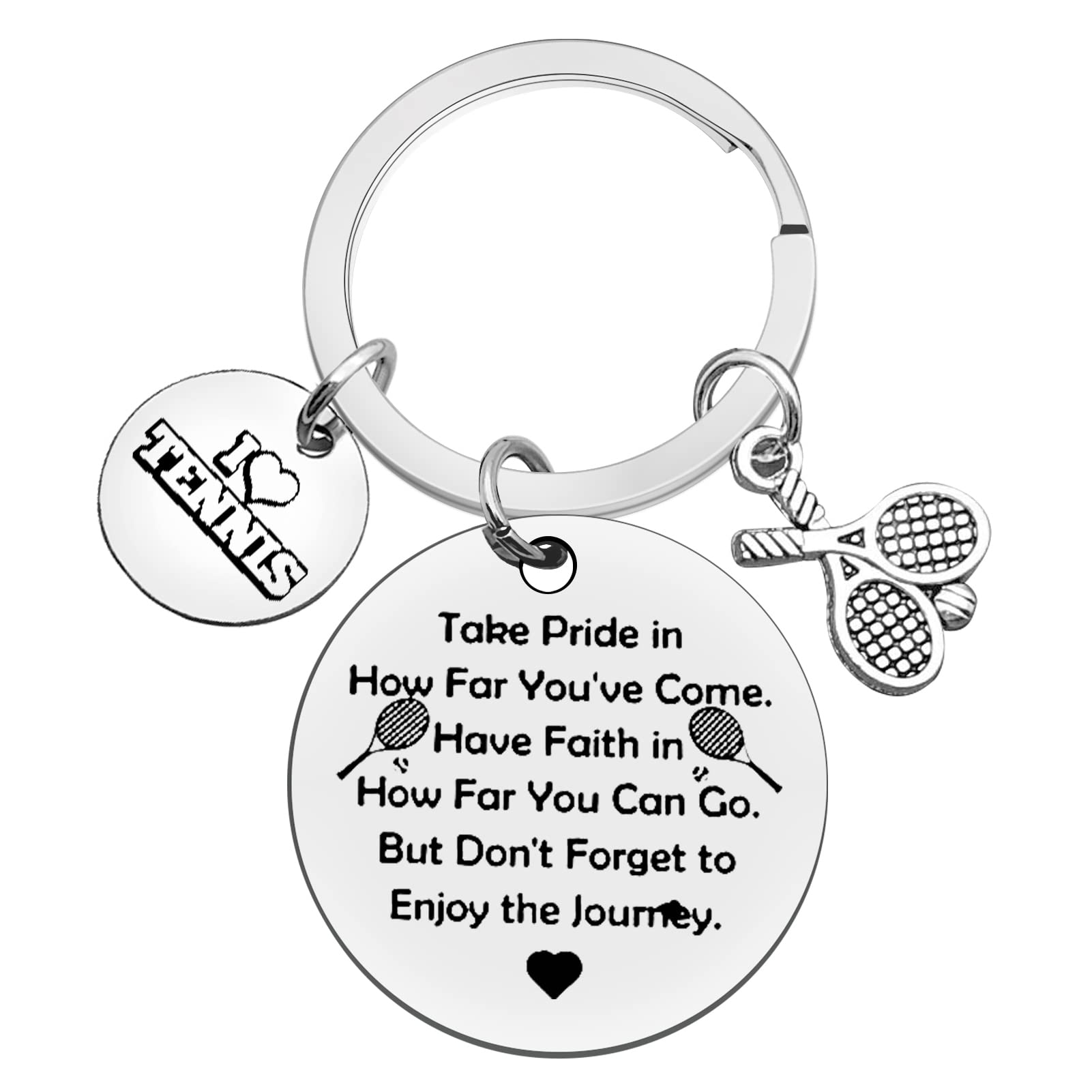 Ximalun Tennis Keyring: 'Take Pride, Have Faith, Enjoy the Journey' - Silver, Unisex, Sports Gift for Tennis Players, Teams, Coaches, Fans, Teens and Above
