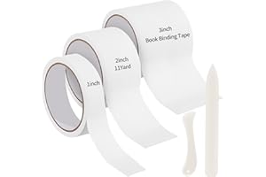 SHIQIKEJIPTY 5 Pieces Book Binding Tape Kit 1inch Cloth Bookbinding Repair Tape White 2 Inch Binder Tape 3 Inch Archival Document Reinforcement Cloth Repair Tape with 2 Pieces Bone Folder Tools 11 Yard