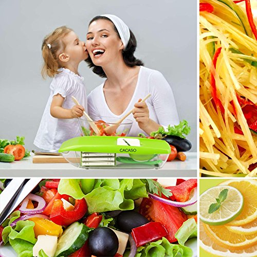 CACASO Mandoline Premium Vegetable Potato Slicer Grater Cutter for Tomato Onion, Cucumber, Zucchini Pasta, Cheese, Julienne Veggie Peeler Chopper Kitchen, Green