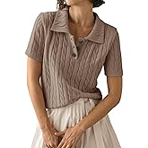 Imily Bela Womens Polo V Neck Pullovers Lightweight Short Sleeve Cable Knit Sweater Business Casual Summer Tops 2025