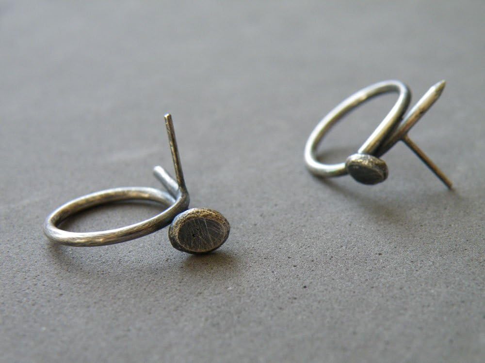 Nail Stud earrings Industrial Earrings Oxidized Sterling Silver Minimalist Jewelry