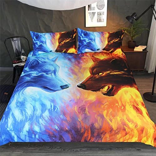 HTST 3D Teenagers Adults Bedding (Wolf), Bedroom Set, Animal Print Duvet Bedding Set,Bedding 3pcs,1 Quilt cover,2 Pillow Cases,Double Bedding set, Full