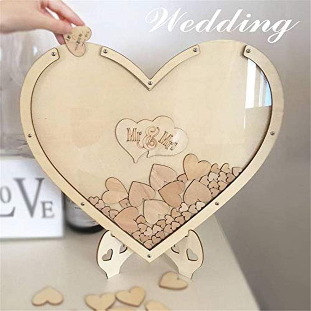 YADANER Heart Shaped Wooden Drop Box Wedding Guest Book Alternative 100 Hearts Wedding Anniversary Gift