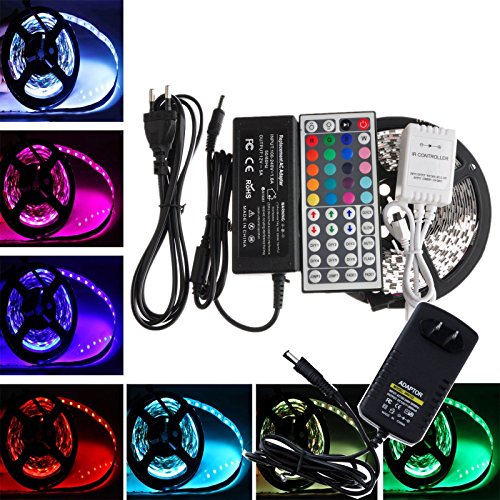 Fentac(TM) 5M/16.4ft 300 Leds SMD 5050 RGB Led Strip Waterproof 44Key Remote Led Strip Lights Kit for cars , hotel and more
