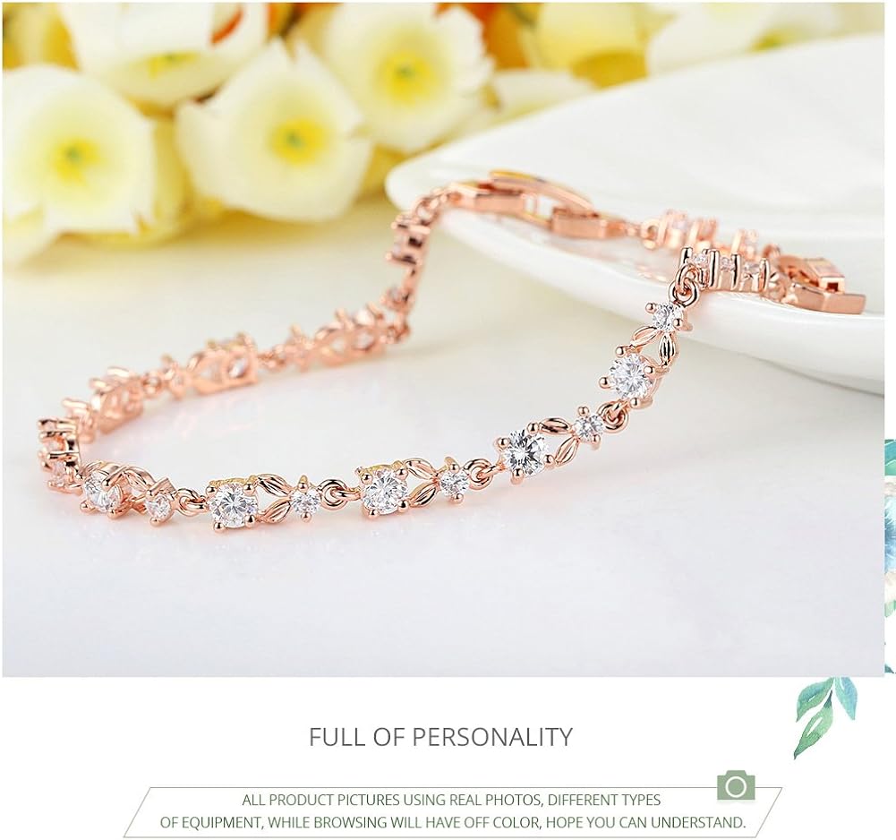 WOSTU Luxury Rose Gold Bracelet Clear Cubic Zirconia CZ Crystal Women Girls Bracelet Thanksgiving Gifts: Jewelry