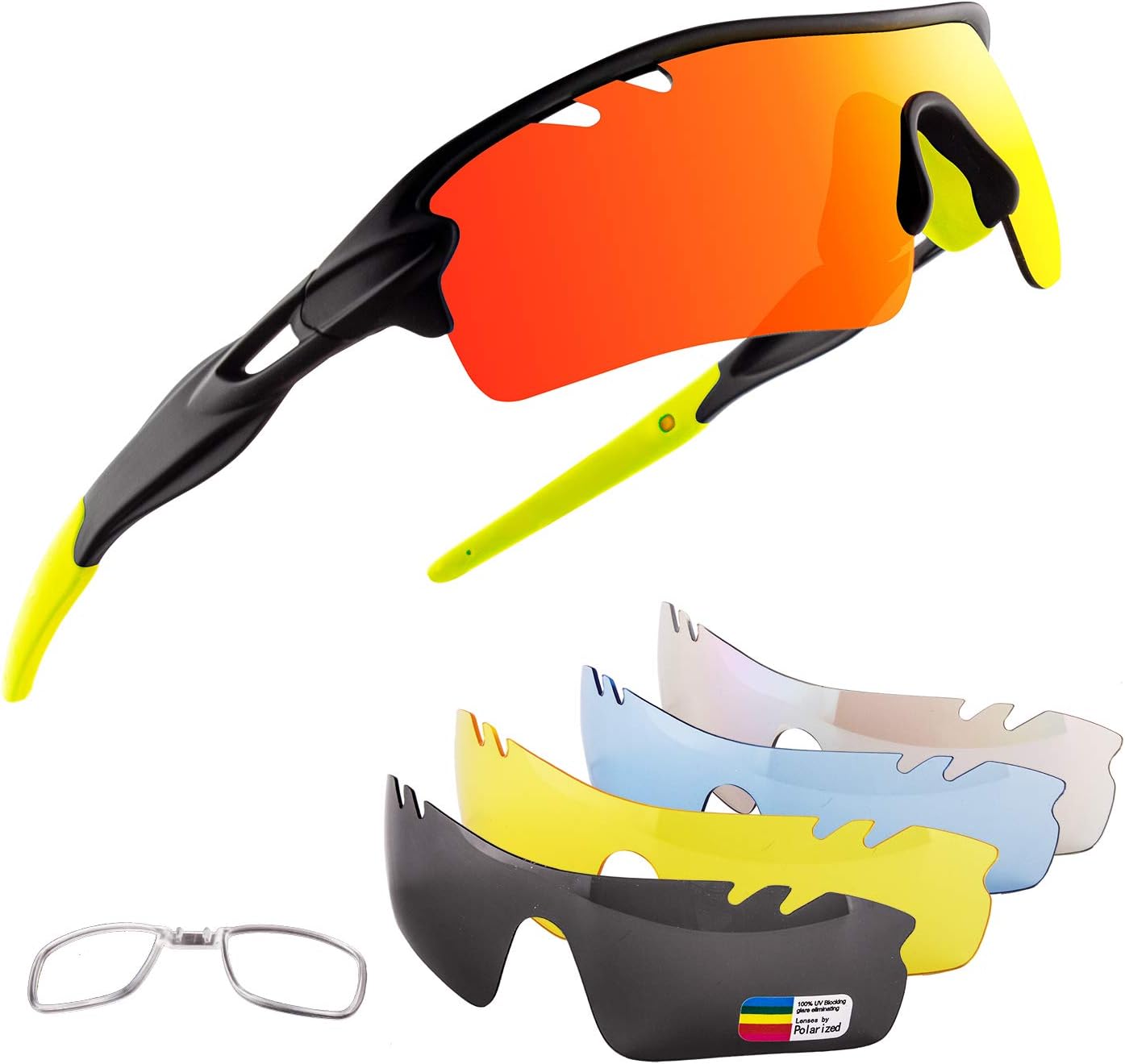 OULIQI Polarized Sports Sunglasses for Men Women,with 5 Interchangeable Lenes for Running Driving Fishing Golf Baseball
