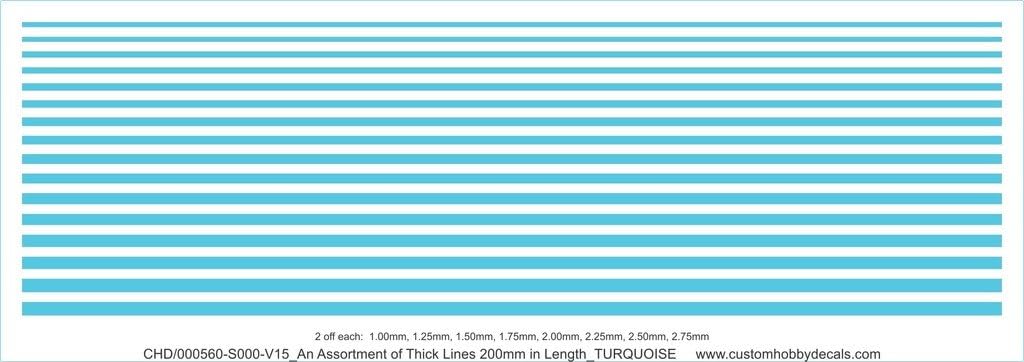 Custom Hobby Decals Pinstripes - Thick (2 Each 1.00 - 2.75mm In Width) Any Scale Turquoise