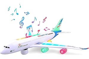 AtomDream Tech Bump and Go Airplane Toy – Realistic Airplane Model with 4D Lights & Sound – Moving Plane Toy for Kids Ages 3-12 – Automatic Direction Change on Collision – Great Gift for Kids(Blue)