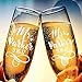 Lily's Atelier Set of 2, Hand Engraved Mr. Mrs. Last Name & Date Custom Wedding Toast Champagne Flute Set, Wedding Toasting Glasses - Etched Flutes for Bride & Groom Customized Wedding Gift #EH3