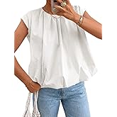 Cicy Bell Womens Summer Cap Sleeve Blouses Casual Pleated Open Back Crew Neck Bubble Tank Tops Bow Tie Cotton Shirts