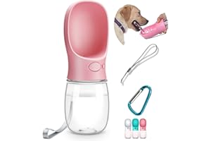 DEYACE Dog Water Bottle, Leak Proof Portable Pet Water Bottles for Dogs, Puppy Water Dispenser with Drinking Feeder for Travel (Pink 12oz)