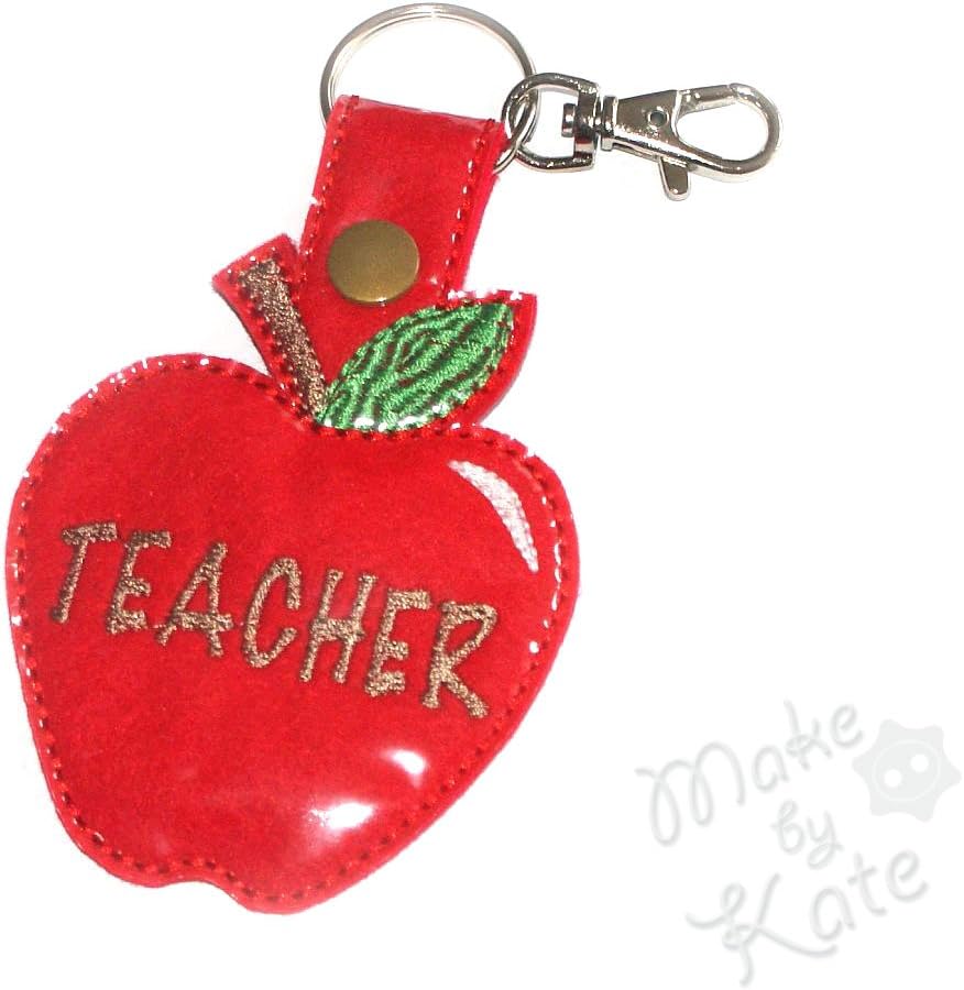 iPatchingApple Red Felt Embroidered Key Fob Bag Charm Keychain, end of term teachers gift, can be personalised, Best teacher