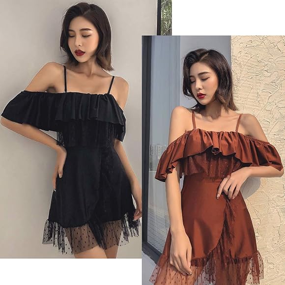 Amazon タンキニ 水着 レディース フレアトップ ワンピース 背中が