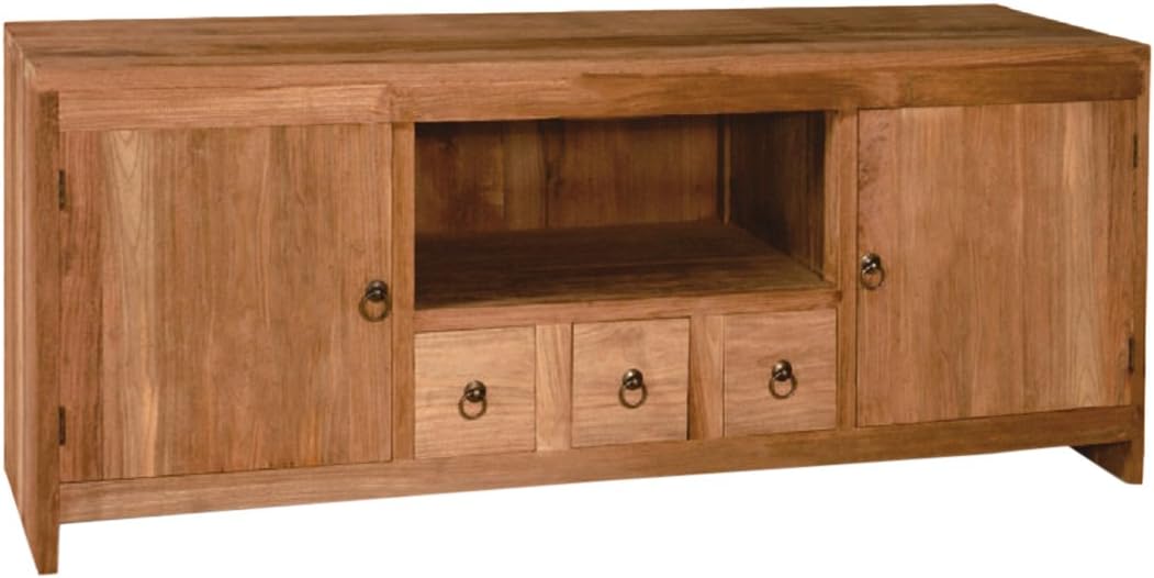 NES Furniture NES Fine Handcrafted Furniture Solid Teak Wood Jimmy TV Stand/Console Table - 63", Natural