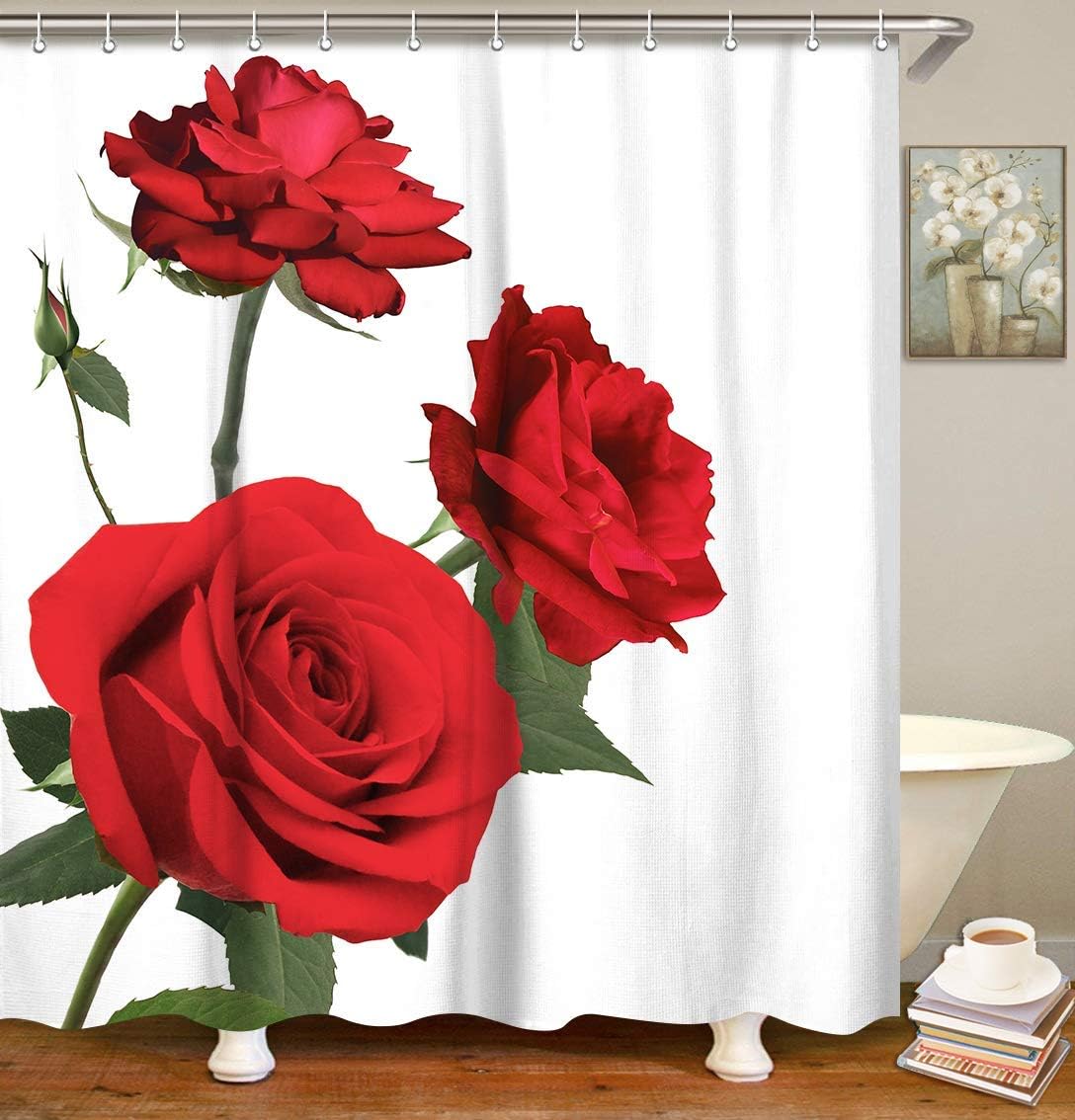 Amazon Com Livilan Red Rose Fabric Bath Curtain Flower Shower