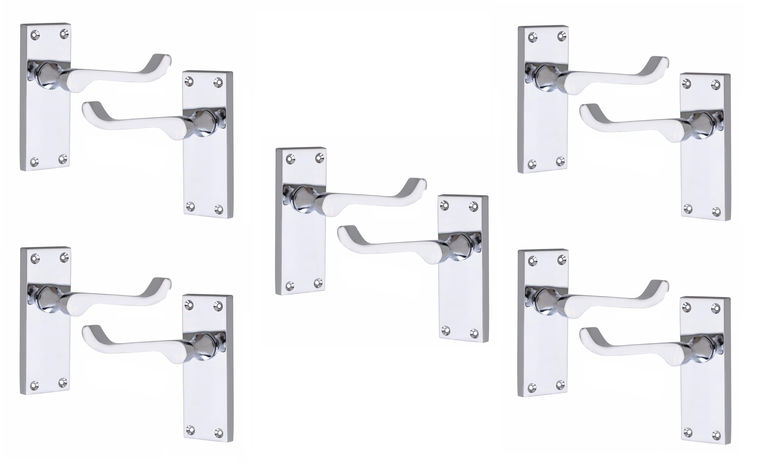 Golden Grace Victorian Scroll Lever Latch Door Handles in Premium Polished Chrome Finish, Classic Interior Doors Hardware, 5 Pairs - 120mm x 40mm