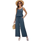 FIOPHY Womens 2 Piece Linen Lounge Set Summer Casual V Neck Tank Top Matching Wide Leg Pants Set Beach Travel Vacation Outfit