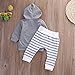 Newborn Baby Boys Warm Hoodie T-Shirt Top + Striped Pants Outfits Set Kids Clothes (12-18 Months, Gray)
