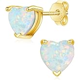 CiNily 925 Sterling Silver Stud Earrings for Women Teen, Heart Opal Stud Earrings, Dainty Cartilage Small Studs for Men, Heart Birthstone Earrings Lightweight Opal Jewelry for Mothers Day Birthday