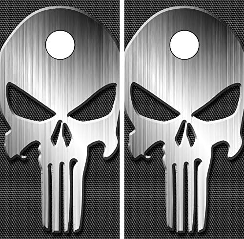 C219 Punisher Skull Cornhole WRAP Wraps Laminated Board Boards Decal Set Decals Vinyl Sticker Stickers Bean Bag Game Vinyl Graphic Tint Image