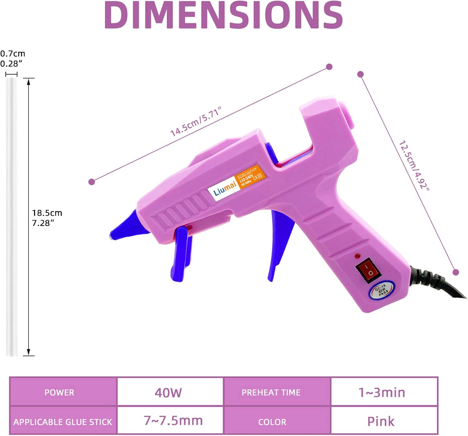 Liumai Mini Hot Glue Gun Kit with Glue Sticks (7.2" Long x 0.27" Diameter, 30 Count, Clear), Hot Melt Glue Gun & Case (8.4" x 6.3" x 2", Black) for Crafting, DIY, and Home Repair Pink-Blue