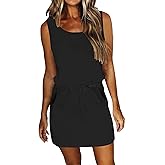 AUSELILY Womens Summer Dress Casual Sleeveless Sundresses Drawstring Waist Beach Cover up Short Swing Dresses with Pockets